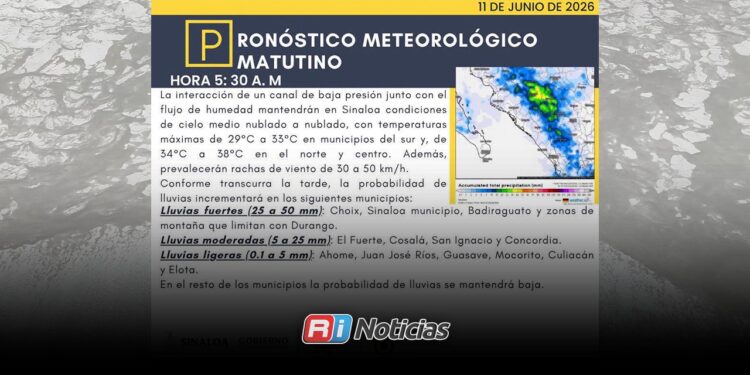 Protección Civil informa condiciones climatológicas previstas para este jueves en Sinaloa