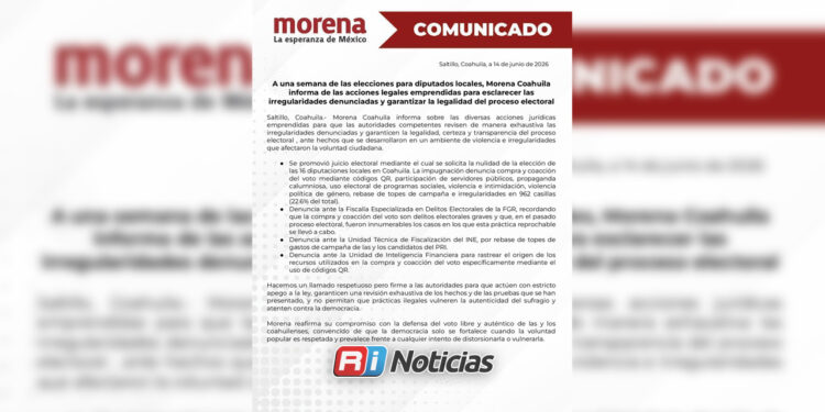 Morena Coahuila impugna elección de diputaciones locales y denuncia presuntas irregularidades