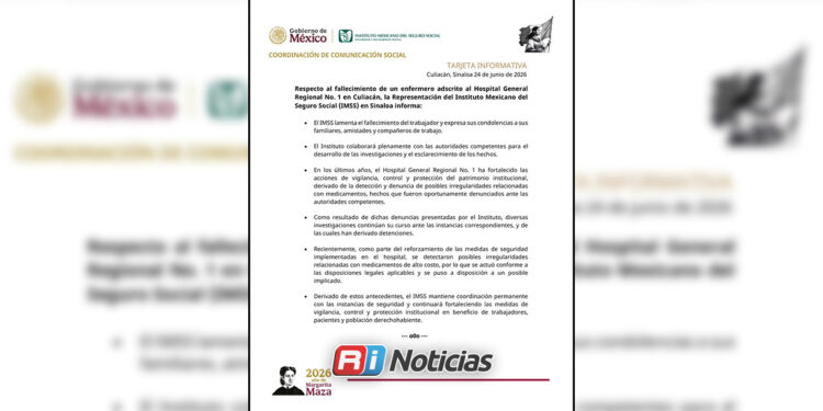 IMSS lamenta muerte de enfermero en Culiacán y colaborará con investigaciones
