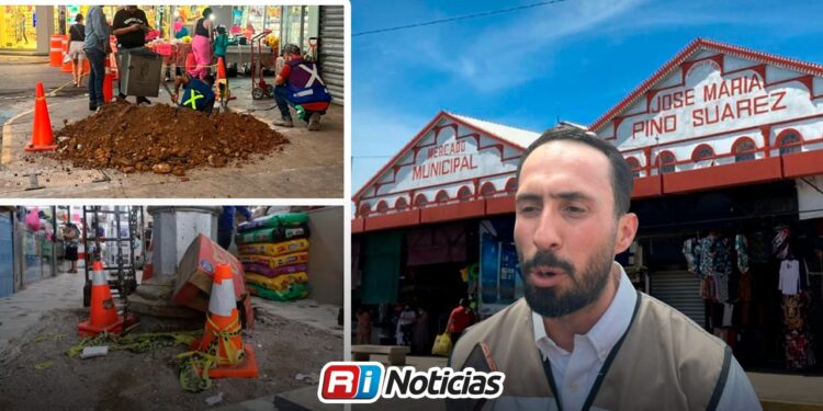 Con inversión de 50 mil pesos, Obras Públicas realiza trabajos de reparación en el mercado Pino Suárez