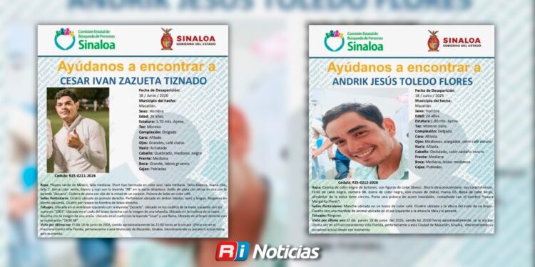 Buscan a César Iván y Andrik Jesús, jóvenes desaparecidos en Villa Florida, en Mazatlán
