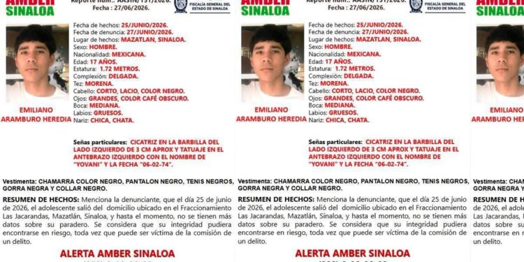 Activan Alerta Amber para localizar a Emiliano de 17 años desaparecido en Mazatlán