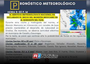 Monzón mexicano incrementará la probabilidad de lluvias en Sinaloa