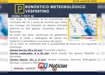 Prevén lluvias y tormentas eléctricas en Sinaloa durante la noche de este miércoles