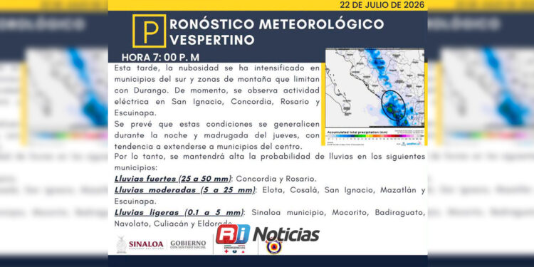 Prevén lluvias y tormentas eléctricas en Sinaloa durante la noche de este miércoles