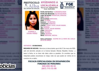 Activan Protocolo Alba por la desaparición de Gabriela Osuna Pérez en Mazatlán