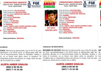 Activan Alerta Amber en busca de Rey Jesús, joven de 15 años desaparecido en Mazatlán