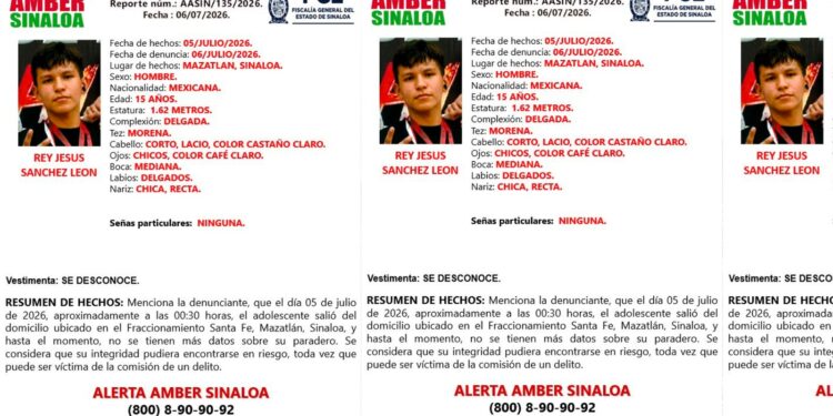 Activan Alerta Amber en busca de Rey Jesús, joven de 15 años desaparecido en Mazatlán