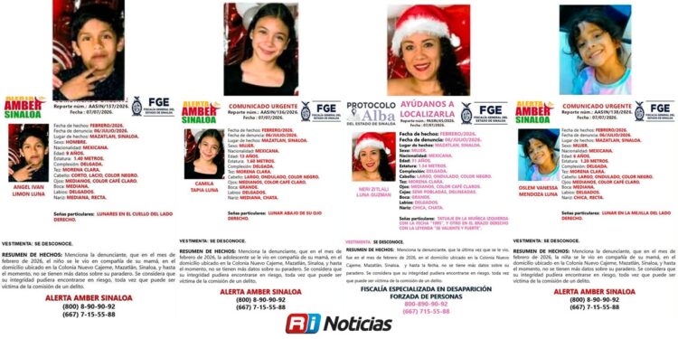Emiten tres Alertas Amber y un Protocolo Alba por desaparición de una familia en Mazatlán