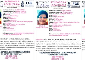 Activan Protocolo Alba por la desaparición de Eribeksi Parra Guerrero en Mazatlán