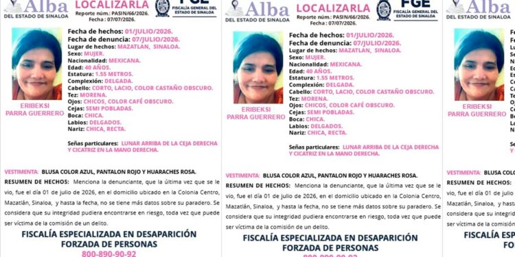 Activan Protocolo Alba por la desaparición de Eribeksi Parra Guerrero en Mazatlán