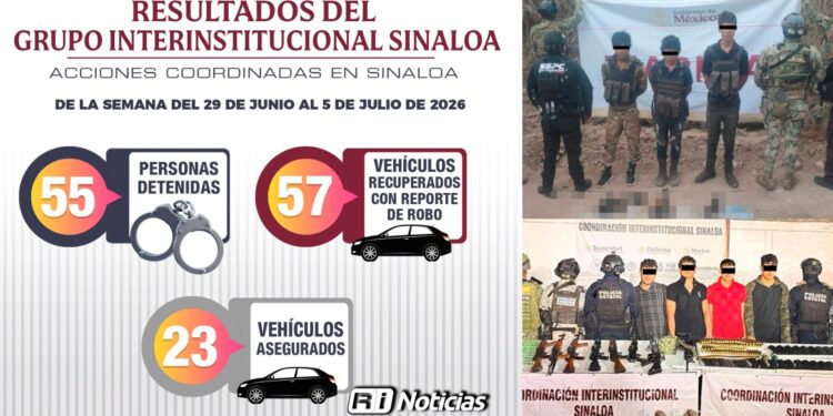 Recuperan 57 vehículos robados y detienen a 55 personas en una semana de operativos en Sinaloa