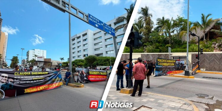 Productores de camarón bloquean avenida Camarón Sábalo frente a Conapesca