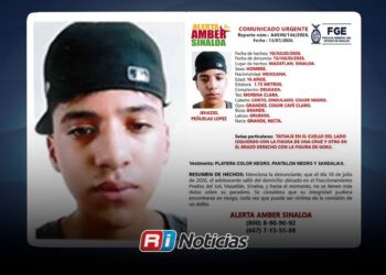 Activan Alerta Amber para localizar a Jehaziel, adolescente de 16 años desaparecido en Mazatlán