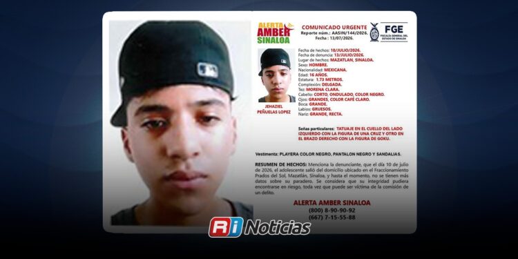 Activan Alerta Amber para localizar a Jehaziel, adolescente de 16 años desaparecido en Mazatlán
