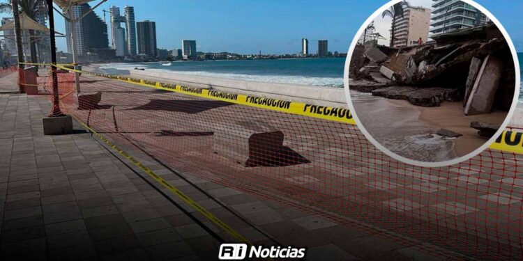 Reparación del socavón en el malecón de Mazatlán avanza tras concluir estudios de suelo; Obra podría tardar tres meses