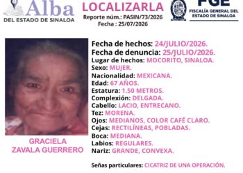 Activan Protocolo Alba por desaparición de mujer de 67 años en Mocorito