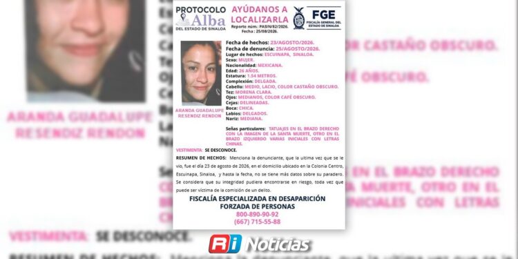 Buscan a Aranda Guadalupe, joven de 26 años reportada como desaparecida en Escuinapa