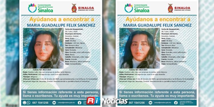 Buscan a mujer desaparecida desde julio de 2025 en Navolato