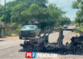 Enfrentamiento armado deja camioneta calcinada y casquillos regados en Cofradía, al sur de Mazatlán