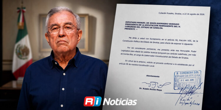 Rubén Rocha Moya vuelve a solicitar licencia como gobernador de Sinaloa