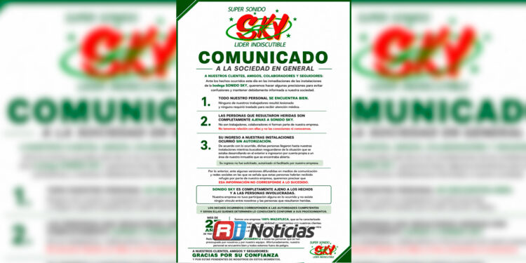 Sonido Sky se deslinda de personas heridas tras hechos registrados cerca de su bodega