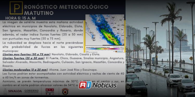 Prevén lluvias de hasta 75 milímetros en Mazatlán, Concordia y Rosario