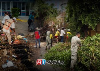 Retiran basura, tierra y ramas de rejillas y vialidades tras lluvias en Mazatlán