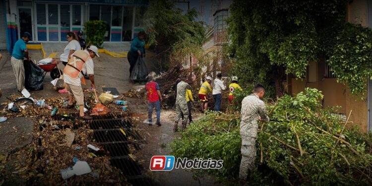 Retiran basura, tierra y ramas de rejillas y vialidades tras lluvias en Mazatlán