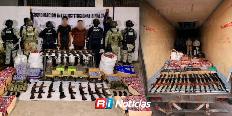 Confirman que tráiler asegurado en Mazatlán traía 19 armas, mil 131 cargadores y más de 15 mil cartuchos escondidos