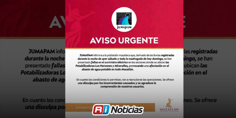 Fallas eléctricas reducen el suministro de agua potable en Mazatlán