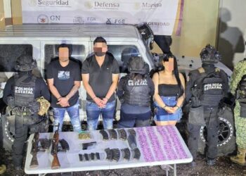 Detiene a tres civiles, entre ellos una mujer y aseguran armas y presunta droga en Concordia