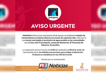 JUMAPAM anuncia suspensión temporal de agua en cinco comunidades