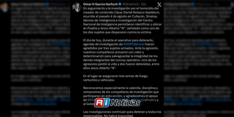 Comunicado oficial: detienen en Puebla a dos hombres tras repeler agresión; uno estaría ligado a homicidio en Culiacán
