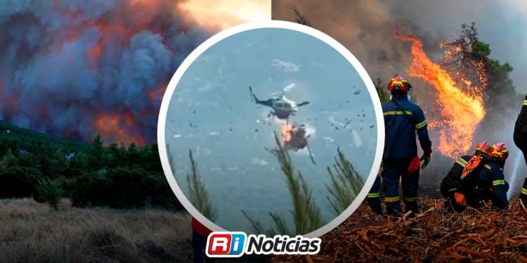 Chocan dos helicópteros durante combate a incendios forestales en Grecia