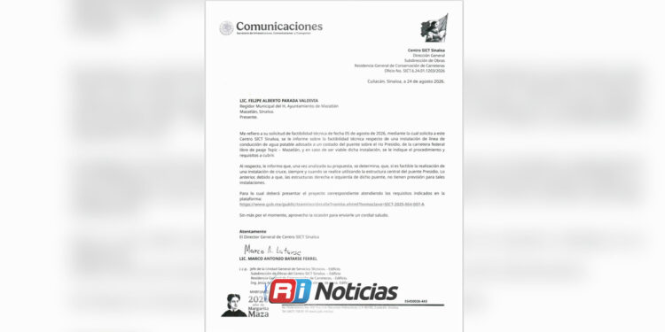 SICT avala instalación de línea de agua potable en el puente Presidio de Mazatlán
