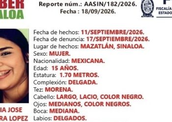Buscan a María José, adolescente de 15 años desaparecida en Mazatlán
