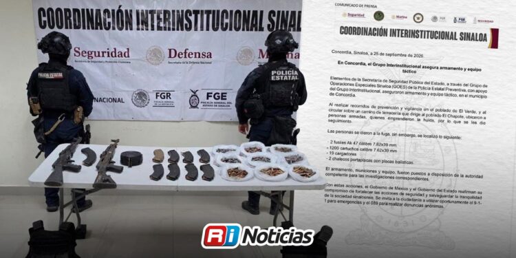 Aseguran armas y equipo táctico en Concordia