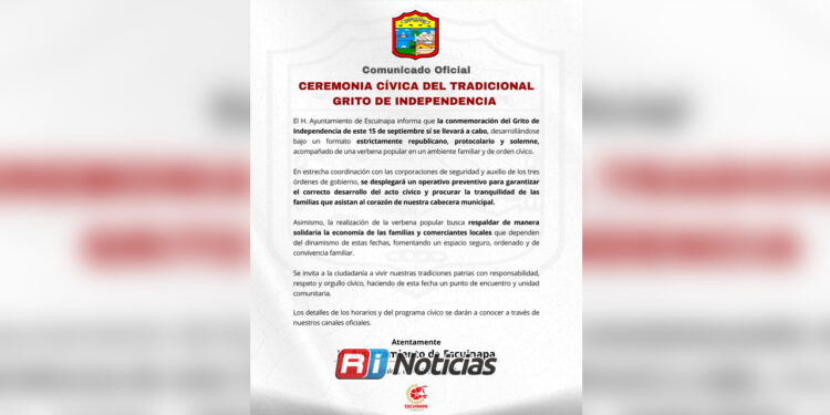 Escuinapa sí realizará el Grito de Independencia este 15 de septiembre