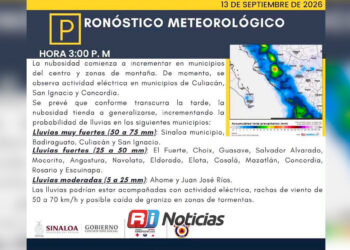 Prevén lluvias fuertes durante la noche y madrugada en Mazatlán