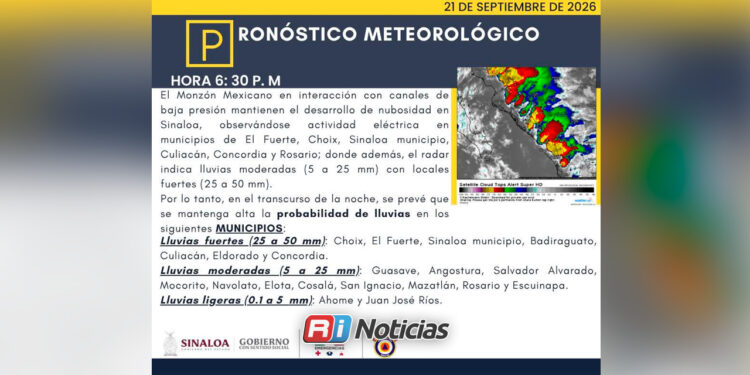 Mantienen alta probabilidad de lluvias en Sinaloa; prevén precipitaciones fuertes en varios municipios