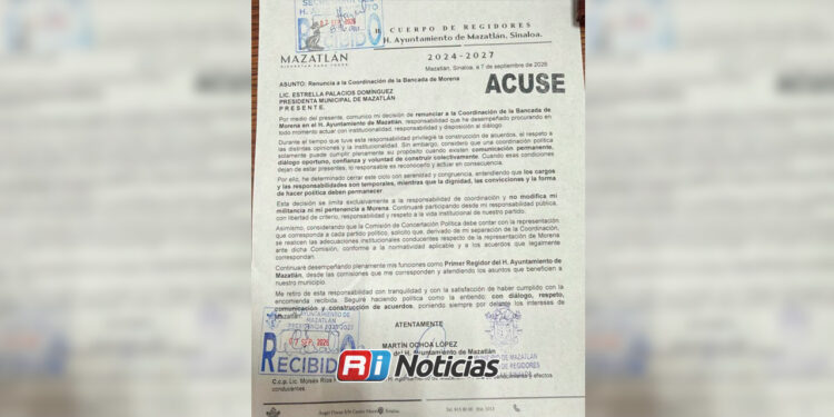 Martín Ochoa López renuncia a la coordinación de Morena en el Cabildo de Mazatlán