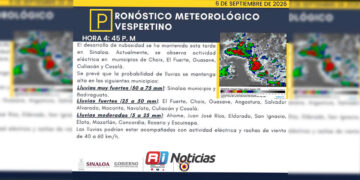 Prevén lluvias fuertes y actividad eléctrica para Sinaloa esta tarde