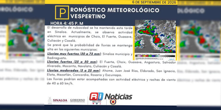 Prevén lluvias fuertes y actividad eléctrica para Sinaloa esta tarde
