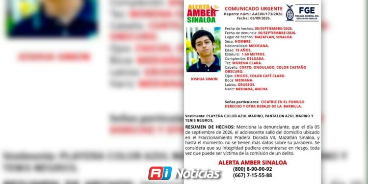 Buscan a Joshua Simón, adolescente de 15 años desaparecido en Pradera Dorada VI, en Mazatlán