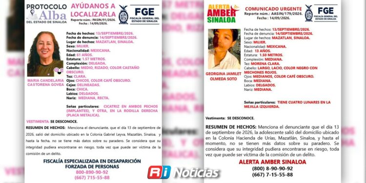Activan Alerta Amber y Protocolo Alba por desaparición de una adolescente y una mujer en Mazatlán
