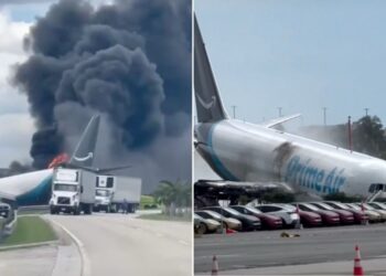 Avión de carga de Amazon se sale de pista en Miami y deja cinco muertos
