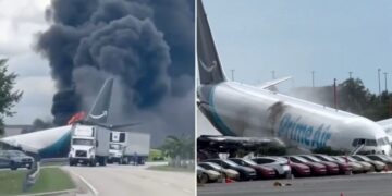 Avión de carga de Amazon se sale de pista en Miami y deja cinco muertos