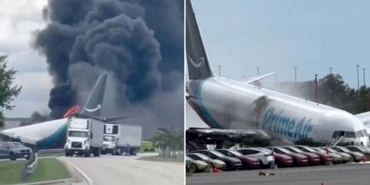 Avión de carga de Amazon se sale de pista en Miami y deja cinco muertos