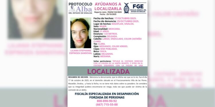 Localizan con vida a joven reportada como desaparecida en Mazatlán